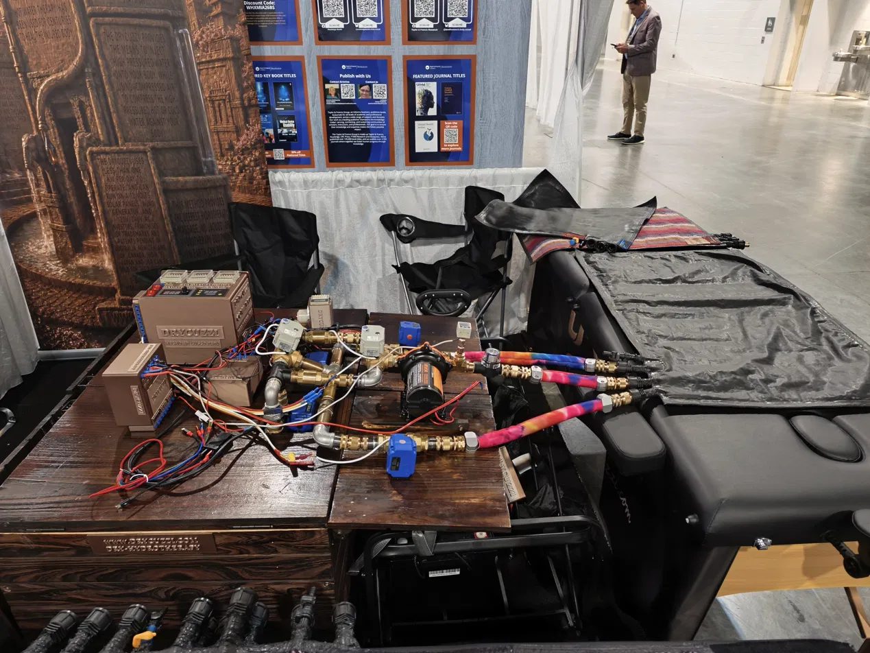 Side view of the console and plumbing at the booth